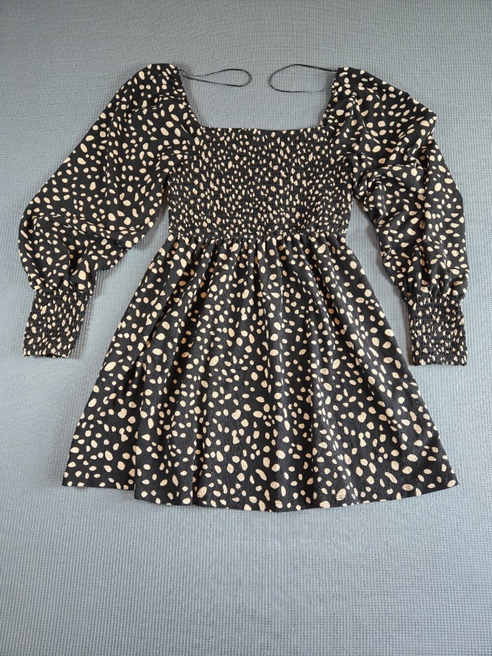 Mi Ami Size M Dalmatian Print Smocked Mini Dress Long Sleeve — Excellent